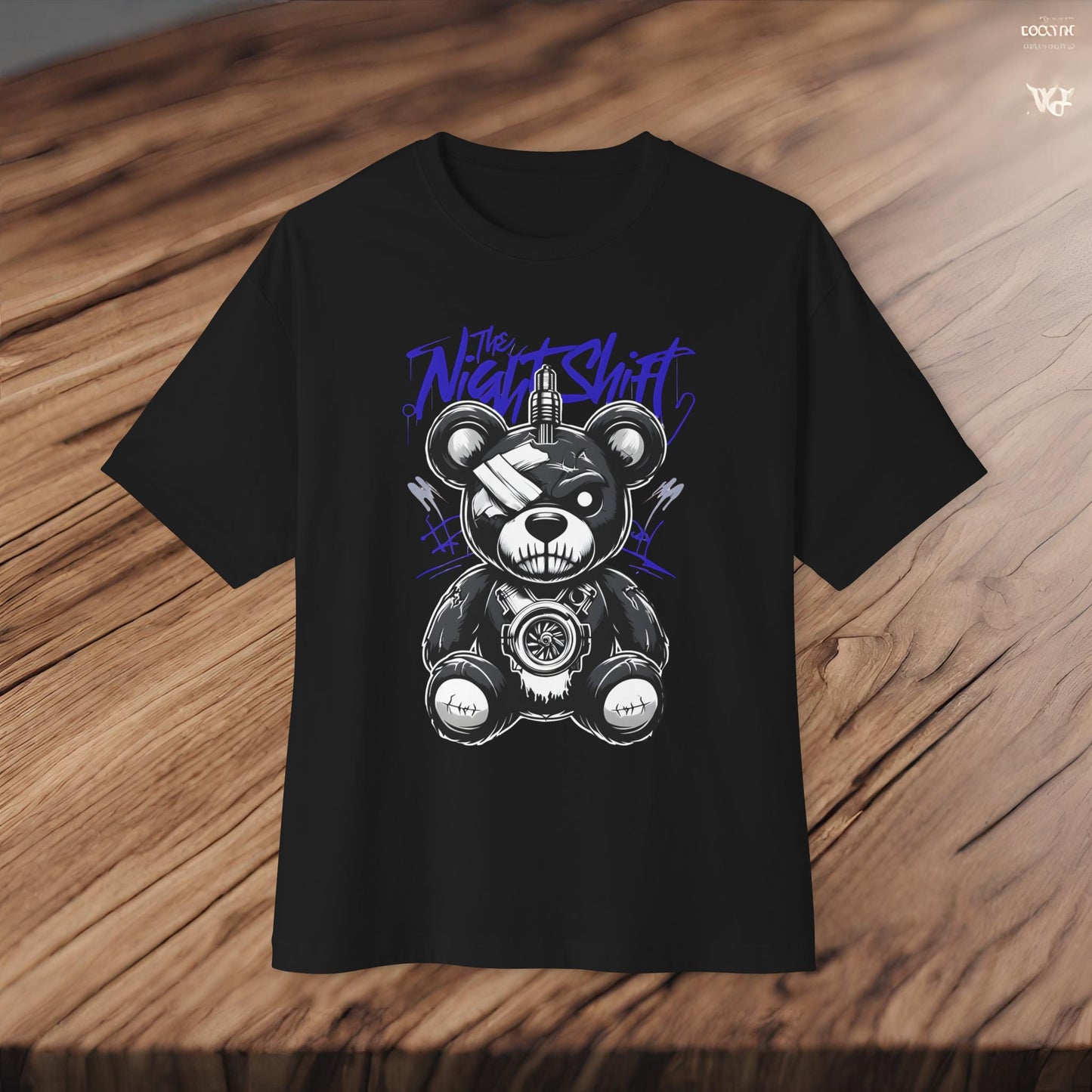 The Night Shift Tattered Teddy-Premium, Ultra Soft Unisex Oversized Boxy Tee Printify by The Night Shift Automotive Apparel