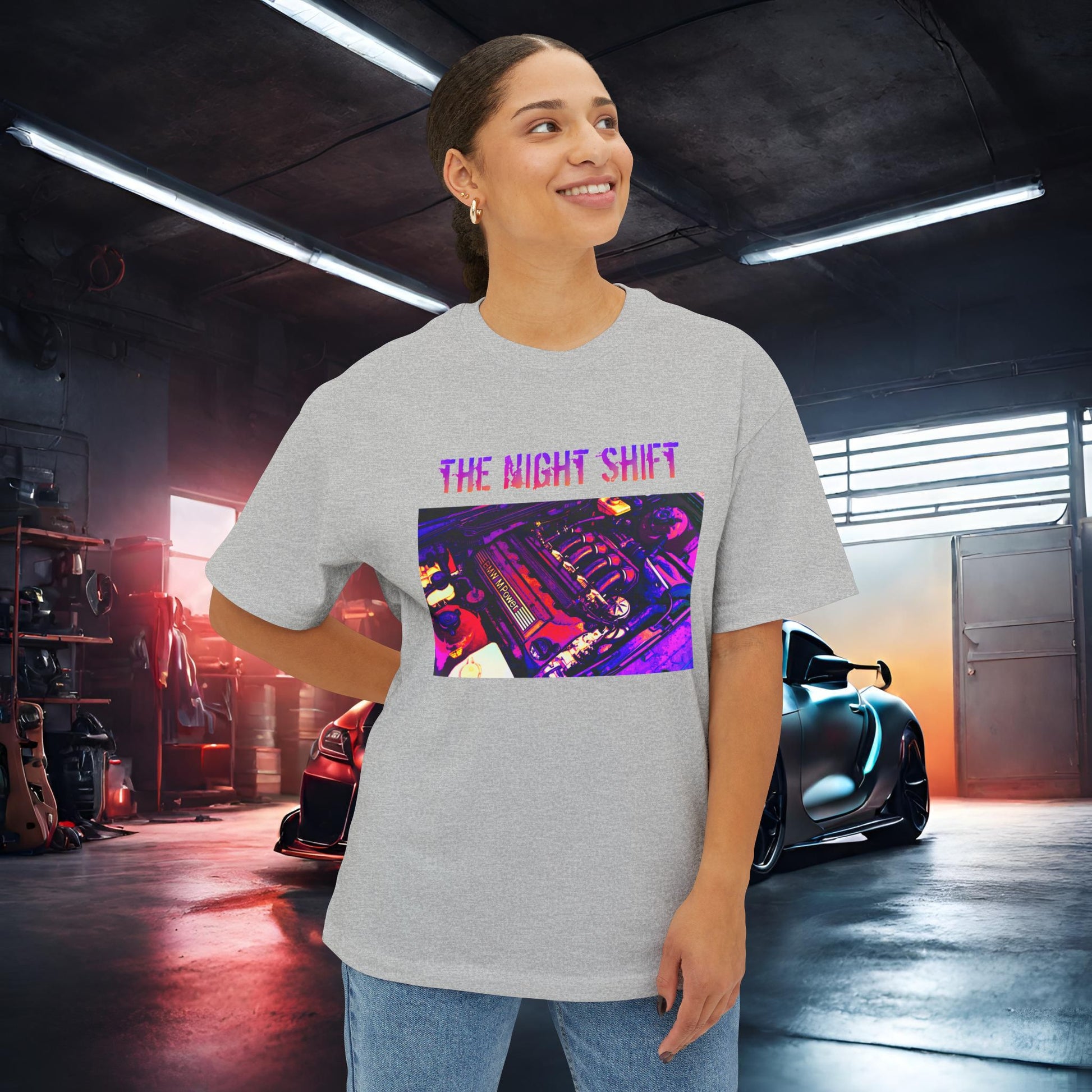 S50B32 Synthwave-Premium, Ultra Soft Unisex Oversized Boxy Tee Printify by The Night Shift Automotive Apparel