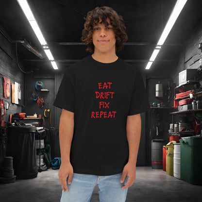 Eat, Drift, Fix, Repeat. I'll Sleep When I'm Dead-Premium, Ultra Soft, Unisex Oversized Boxy Tee Black Printify by The Night Shift Automotive Apparel