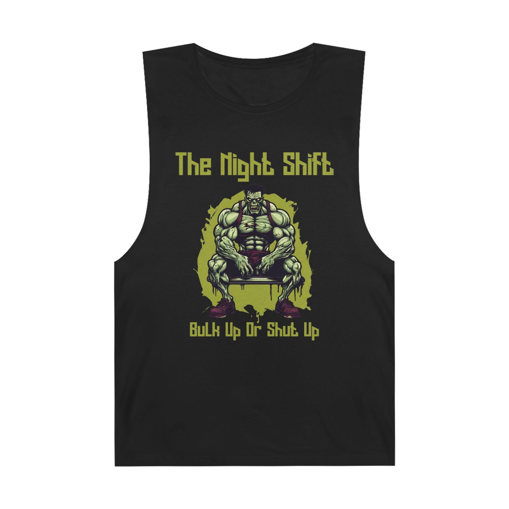Bulk Up or Shut Up - Zombie Power Lifter - Premium Unisex Barnard Tank Top Black Printify by The Night Shift Automotive Apparel