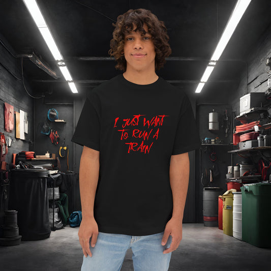 I Just Want To Run A Train-Premium, Ultra Soft Unisex Oversized Boxy Tee Black Printify by The Night Shift Automotive Apparel