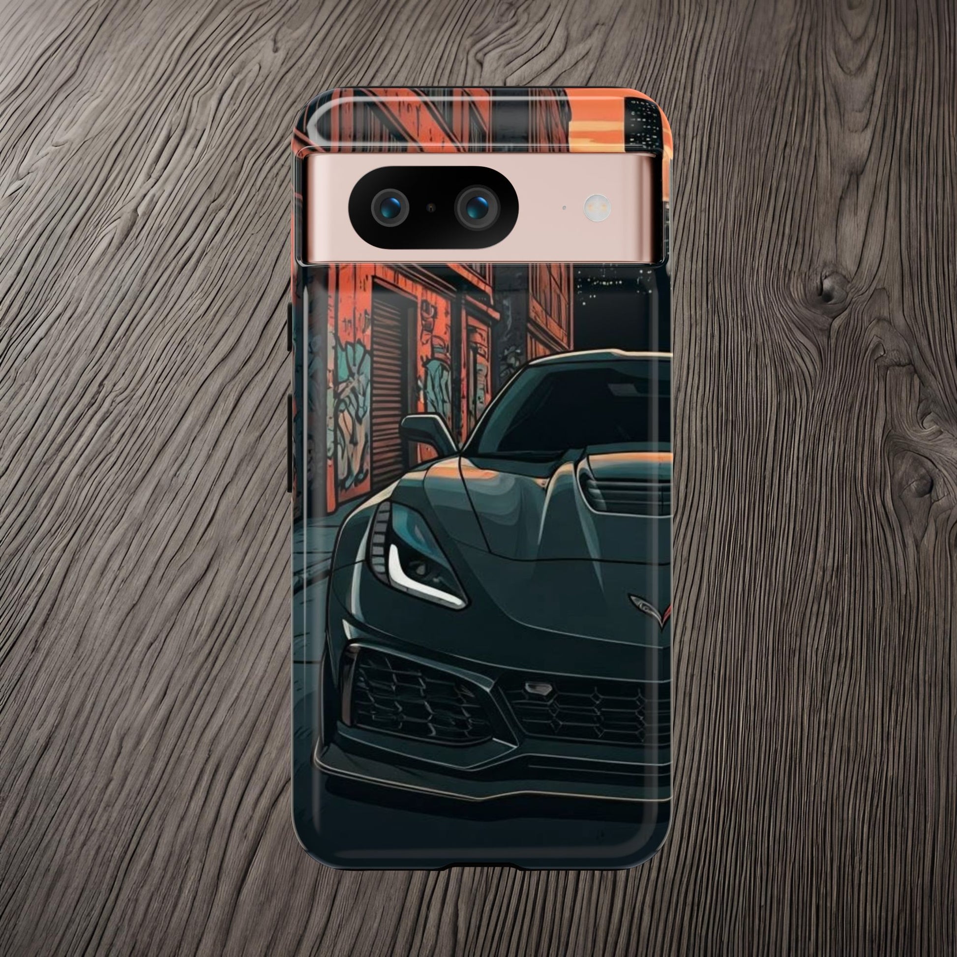 Chevy Corvette C7 Street Life-Dual Layer Ultra Tough Phone Case Google Pixel 8 Glossy Printify by The Night Shift Automotive Apparel