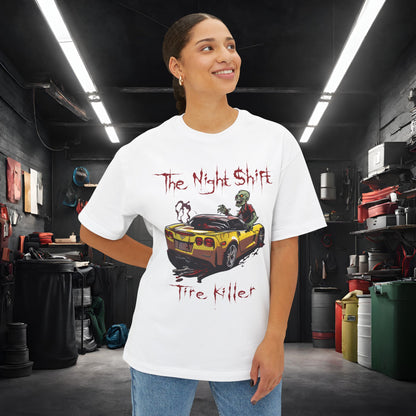 Tire Killer Zombie Corvette-Premium, Ultra Soft Unisex Oversized Boxy Tee Printify by The Night Shift Automotive Apparel