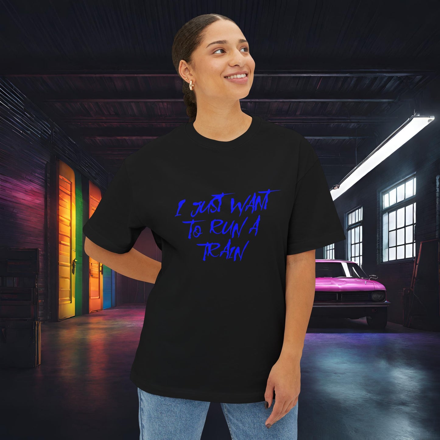 I Just Want To Run A Train-Premium, Ultra Soft Unisex Oversized Boxy Tee Printify by The Night Shift Automotive Apparel