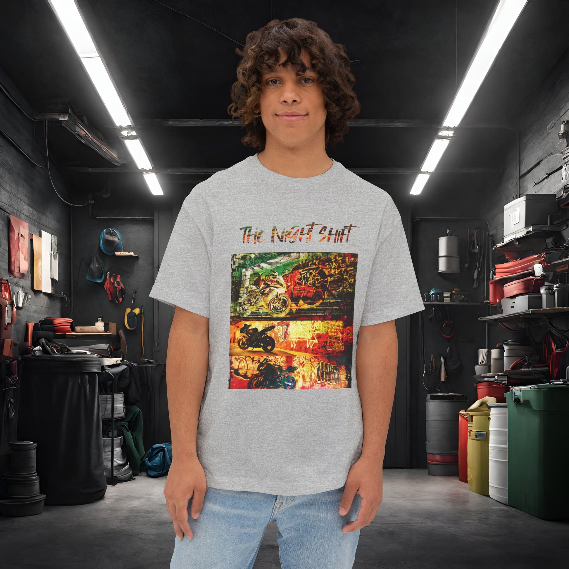Sport Bike Graffiti Edition-Premium Ultra Soft Unisex Oversized Boxy Tee Athletic Heather Printify by The Night Shift Automotive Apparel