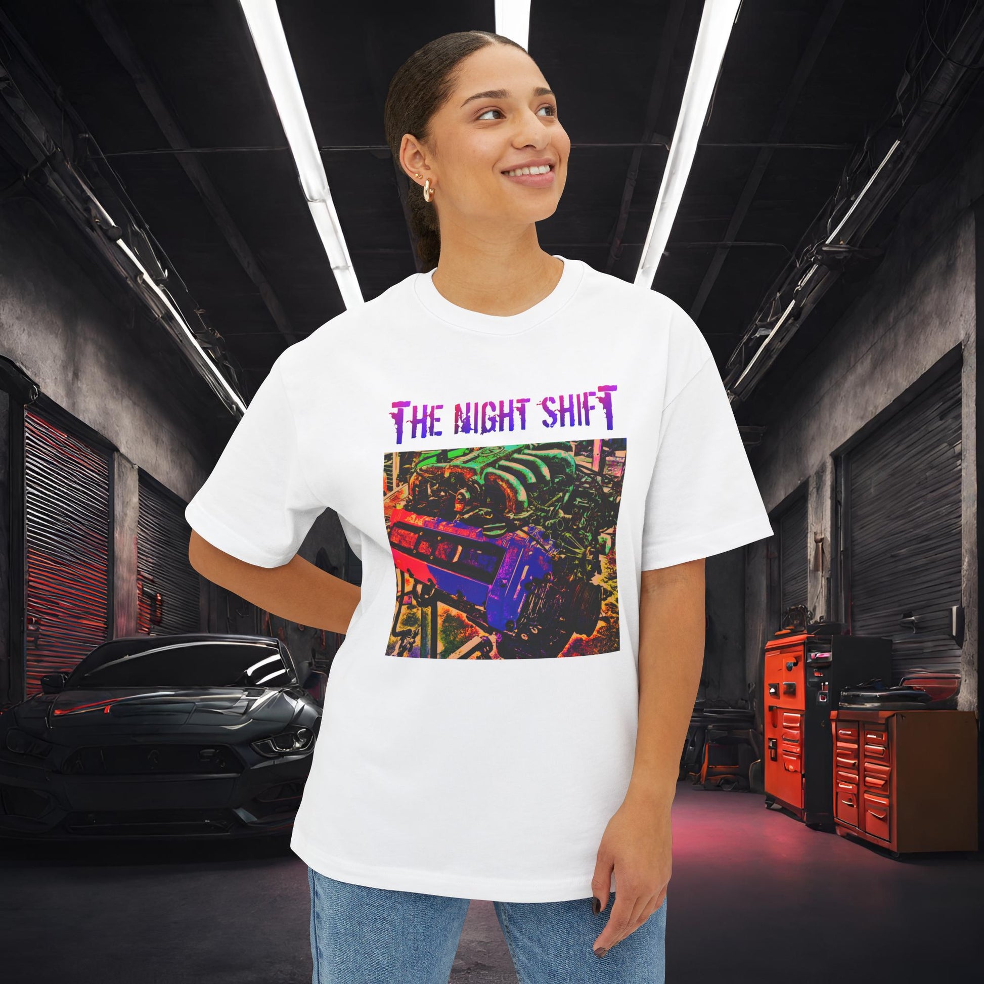 VH45DE Synthwave-Premium, Ultra Soft Unisex Oversized Boxy Tee Printify by The Night Shift Automotive Apparel