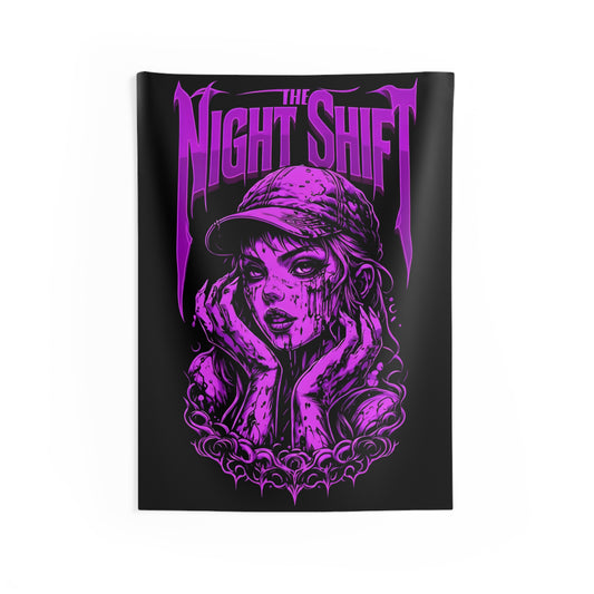The Night Shift Demonic Piston Princess Indoor Wall Tapestries - Shop Banner 26" × 36" Printify by The Night Shift Automotive Apparel