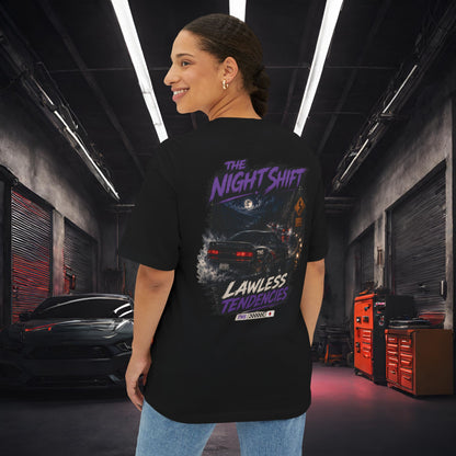 Nissan 240sx S13 Lawless Tendencies-Premium, Ultra Soft Unisex Oversized Boxy Tee Printify by The Night Shift Automotive Apparel