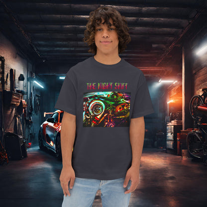 2JZ-GTE Single Turbo Synthwave-Premium, Ultra Soft Unisex Oversized Boxy Tee Dark Grey Printify by The Night Shift Automotive Apparel