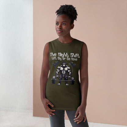 Lift Big or Go Home - Gorilla Body Builder - Premium Unisex Barnard Tank Top Printify by The Night Shift Automotive Apparel