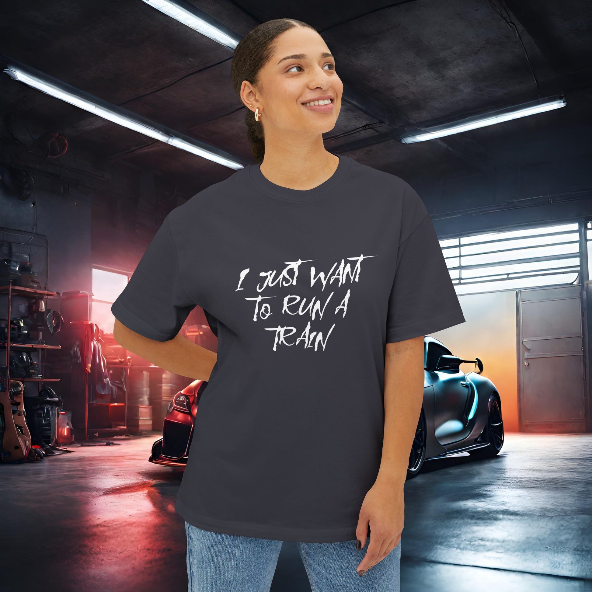 I Just Want To Run A Train-Premium, Ultra Soft Unisex Oversized Boxy Tee Printify by The Night Shift Automotive Apparel