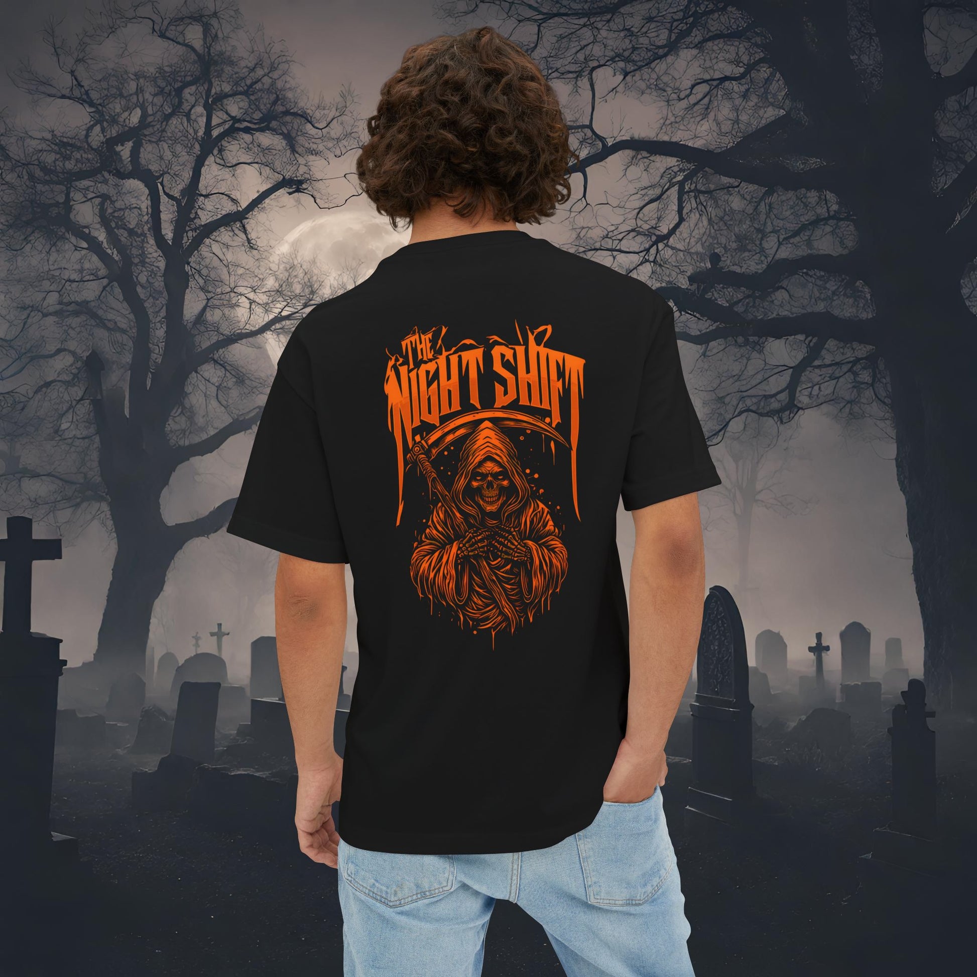 Grim Reaper-Premium, Ultra Soft Unisex Oversized Boxy Tee Black Printify by The Night Shift Automotive Apparel