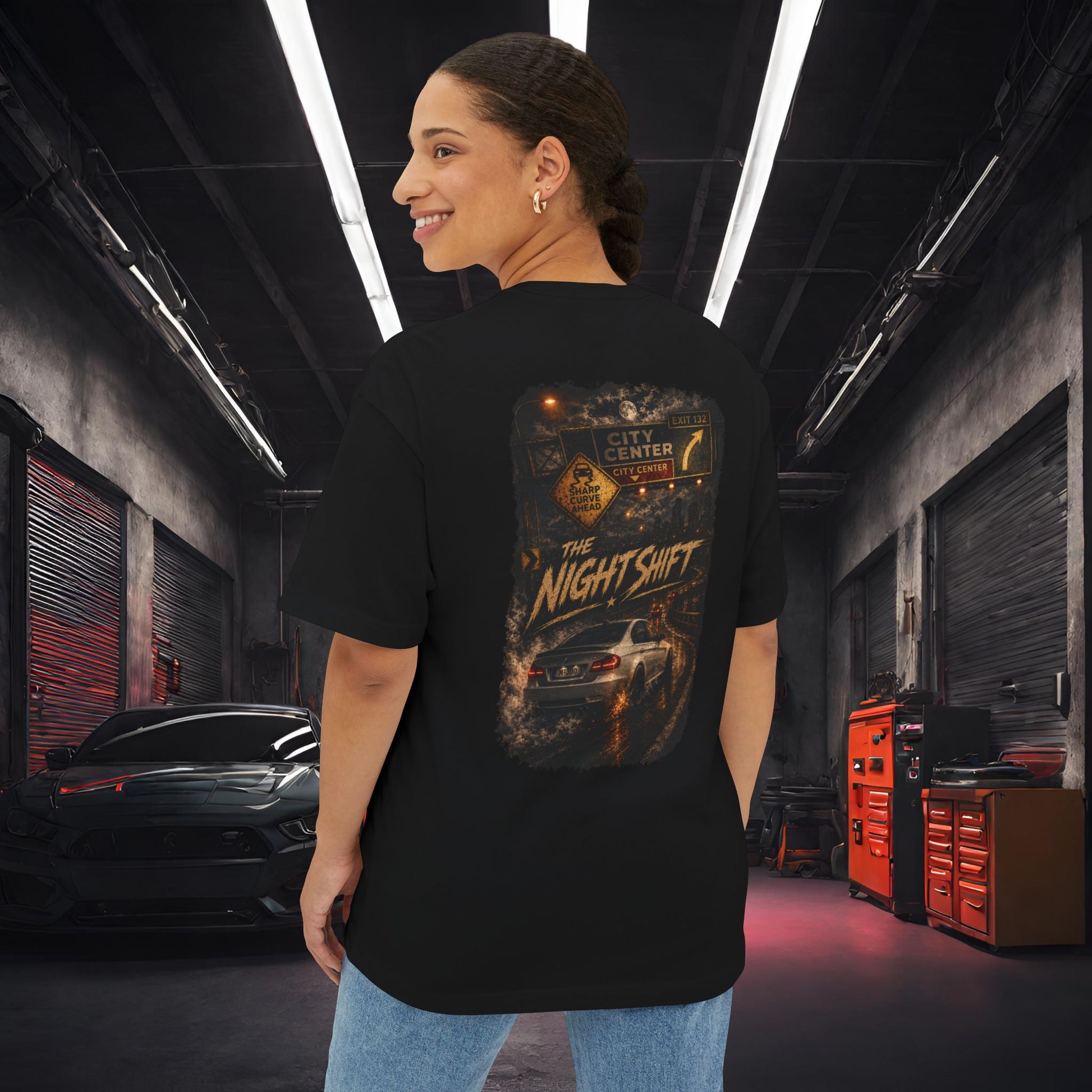 BMW M3 E90 Street Drift-Premium, Ultra Soft Unisex Oversized Boxy Tee Printify by The Night Shift Automotive Apparel