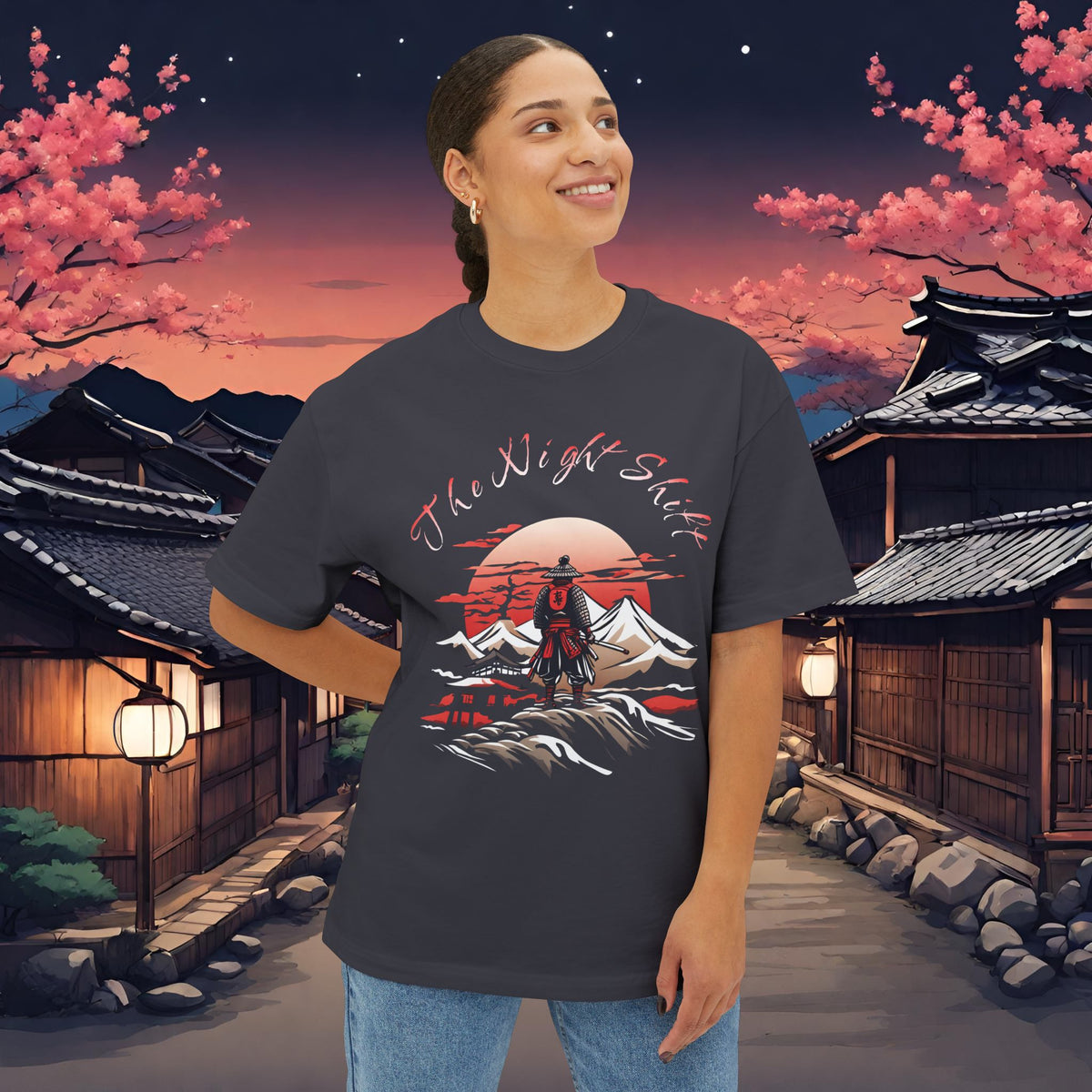 Samurai-Premium, Ultra Soft, Unisex Oversized Boxy Tee Printify by The Night Shift Automotive Apparel