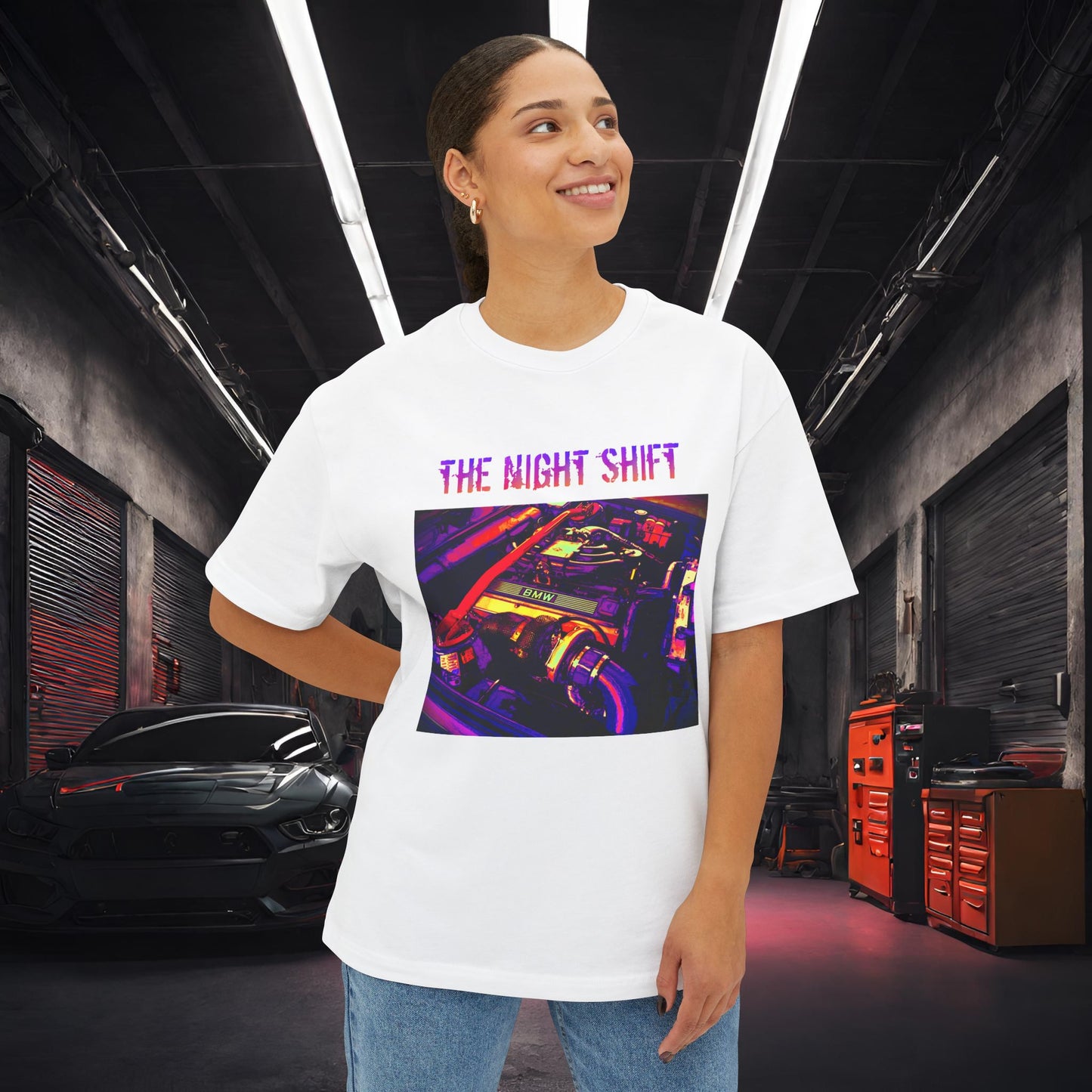 M20B30 Synthwave-Premium, Ultra Soft Unisex Oversized Boxy Tee Printify by The Night Shift Automotive Apparel