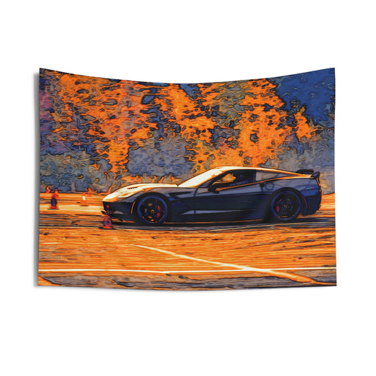 C7 Chevy Corvette Indoor Wall Tapestries - Shop Banner 36" × 26" Printify by The Night Shift Automotive Apparel