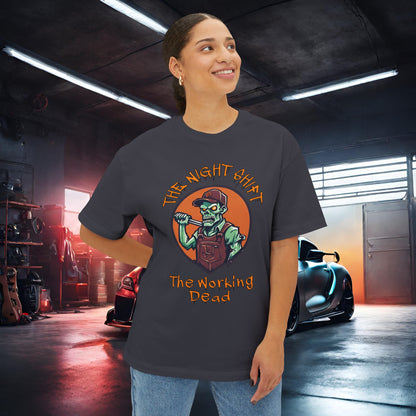 The Night Shift Zombie Mechanic-Premium, Ultra Soft Unisex Oversized Boxy Tee Printify by The Night Shift Automotive Apparel