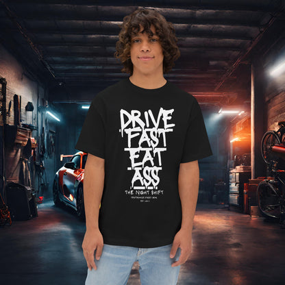 Drive Fast, Eat Ass-Premium, Ultra Soft Unisex Oversized Boxy Tee Black Printify by The Night Shift Automotive Apparel