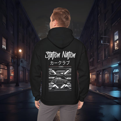 Station Nation-Ultra Soft, Premium Hoodie Black Printify by The Night Shift Automotive Apparel