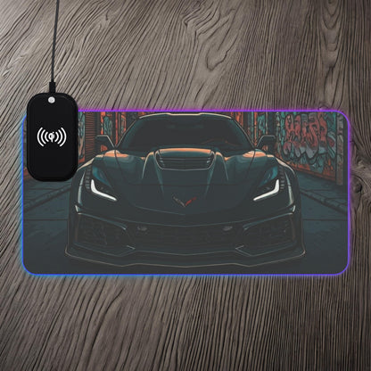 Chevy Corvette C7 Street Life-LED Gaming Mouse Pad with Wireless Charging 23.6" × 11.8" Rectangle 15W Printify by The Night Shift Automotive Apparel