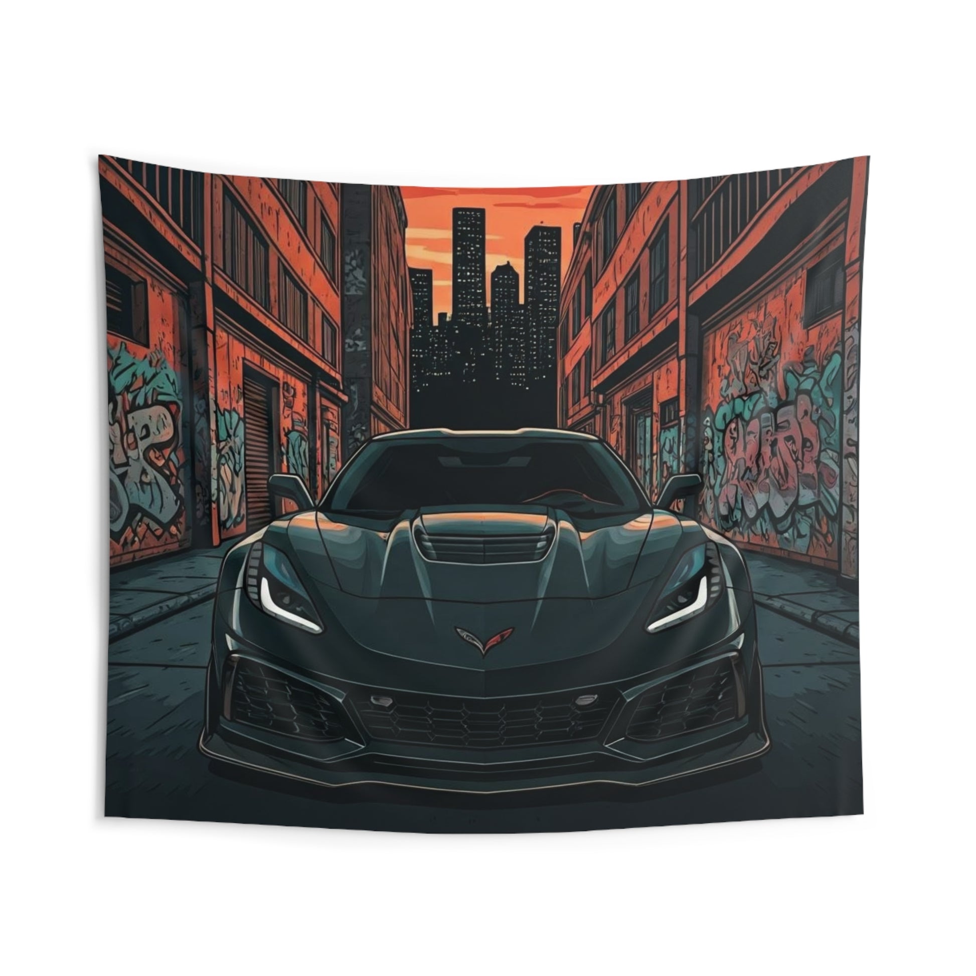 C7 Chevy Corvette Indoor Wall Tapestries - Shop Banner 104" × 88" Printify by The Night Shift Automotive Apparel
