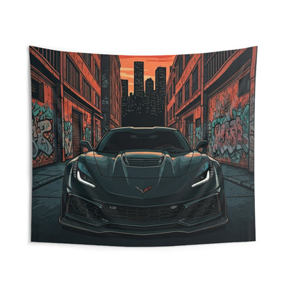 C7 Chevy Corvette Indoor Wall Tapestries - Shop Banner 104" × 88" Printify by The Night Shift Automotive Apparel