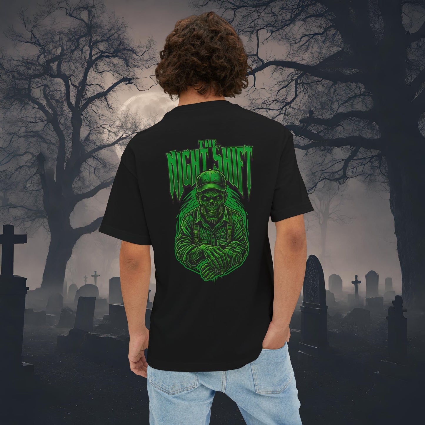 Night Walker Zombie-Premium, Ultra Soft Unisex Oversized Boxy Tee Black Printify by The Night Shift Automotive Apparel