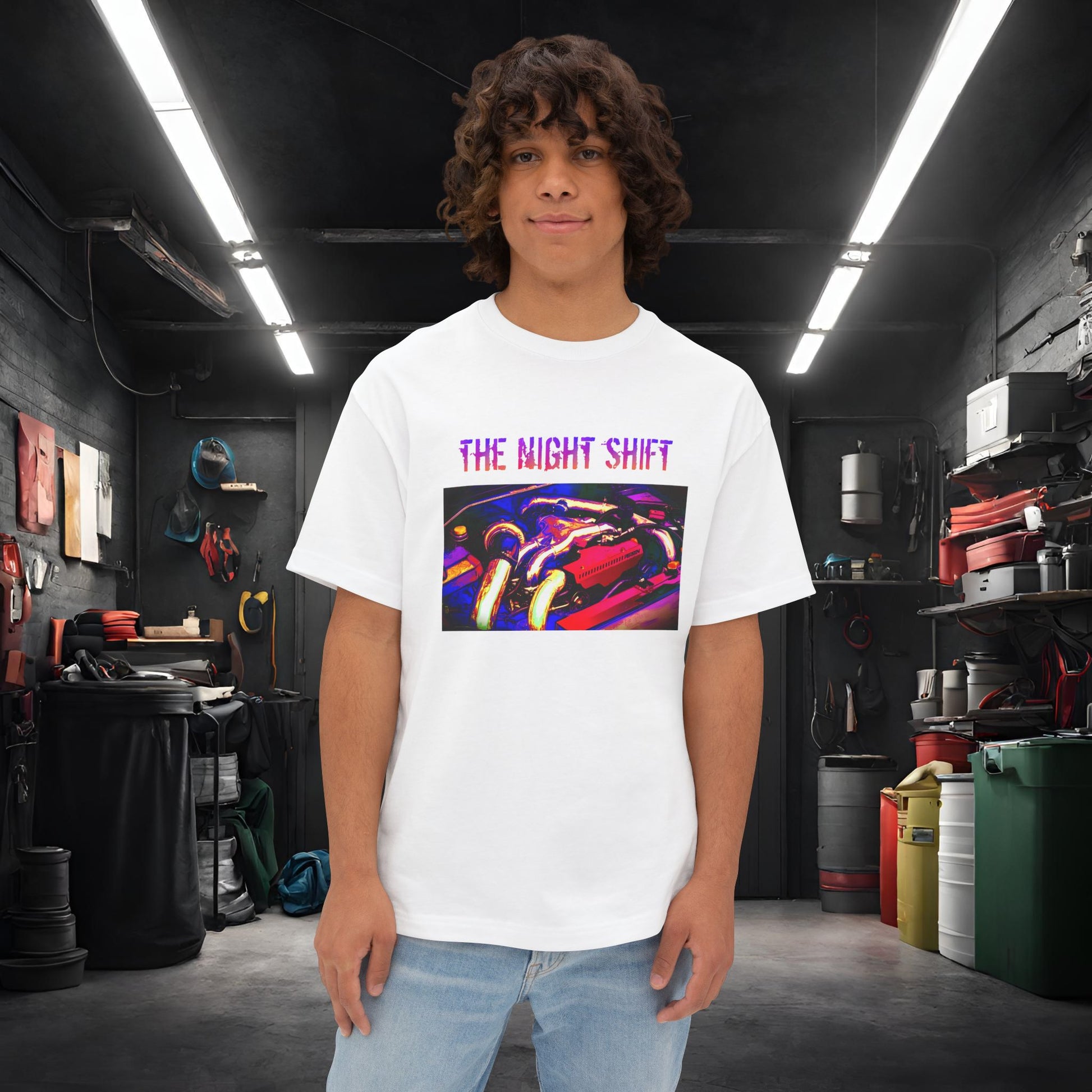 EJ257 Synthwave-Premium, Ultra Soft Unisex Oversized Boxy Tee White Printify by The Night Shift Automotive Apparel