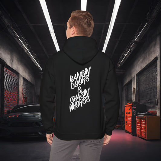 Bangin' Doors & Chasin' Whores-Ultra Soft, Premium Hoodie Black Printify by The Night Shift Automotive Apparel