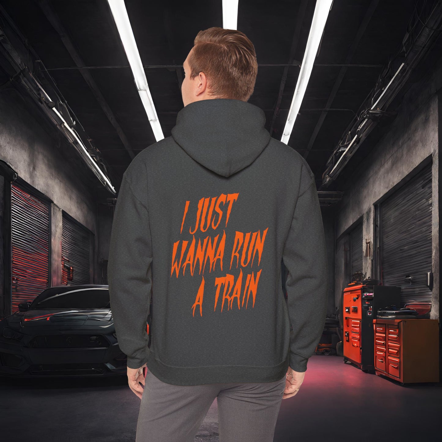 I Just Wanna Run A Train-Ultra Soft, Premium Hoodie Dark Heather Printify by The Night Shift Automotive Apparel