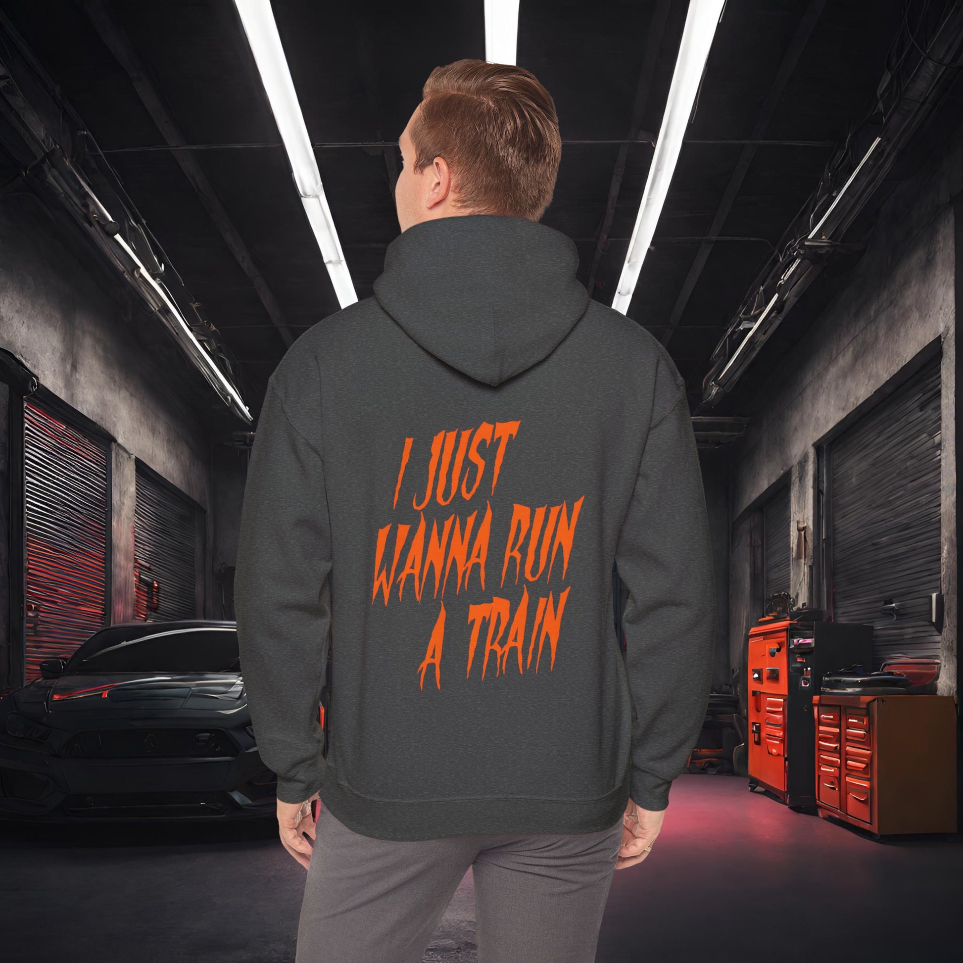 I Just Wanna Run A Train-Ultra Soft, Premium Hoodie Dark Heather Printify by The Night Shift Automotive Apparel