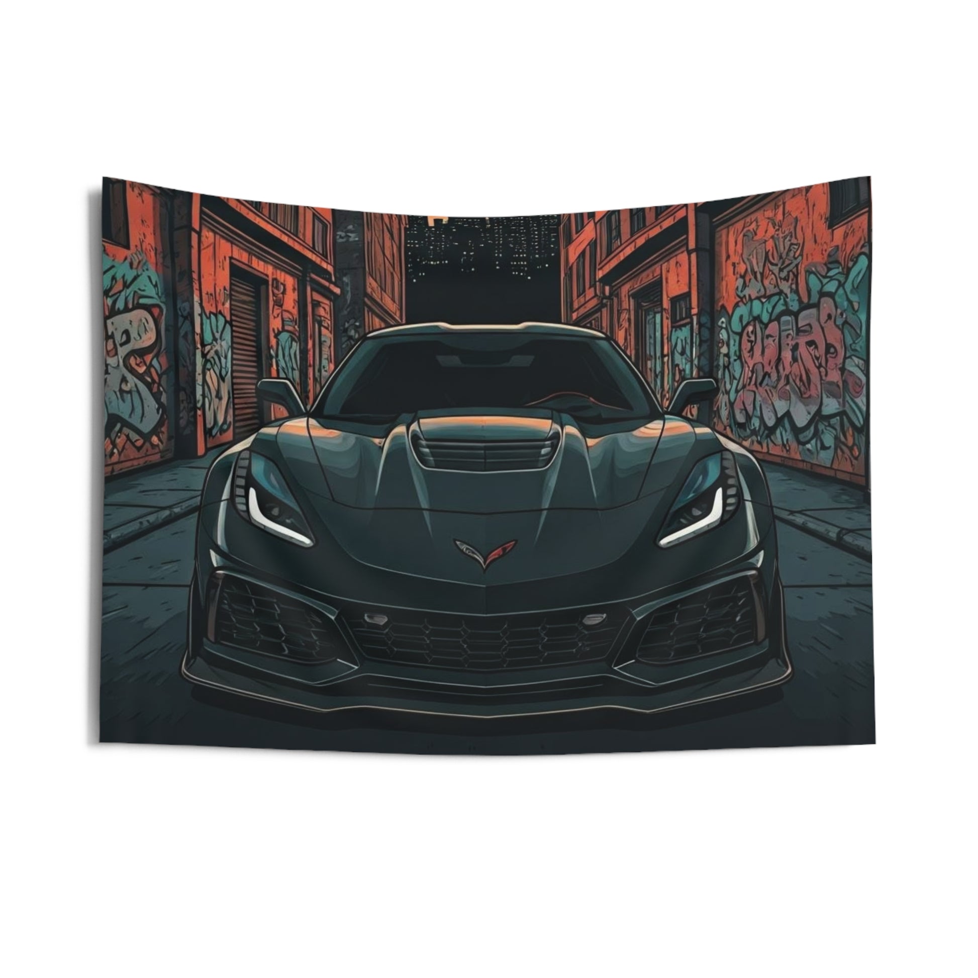 C7 Chevy Corvette Indoor Wall Tapestries - Shop Banner 36" × 26" Printify by The Night Shift Automotive Apparel