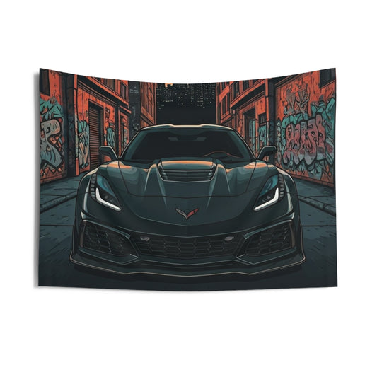 C7 Chevy Corvette Indoor Wall Tapestries - Shop Banner 36" × 26" Printify by The Night Shift Automotive Apparel