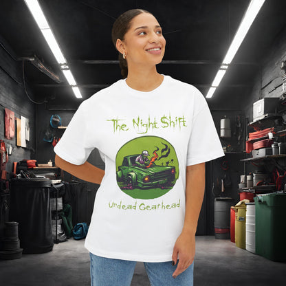 Undead Gearhead Zombie-Premium, Ultra Soft Unisex Oversized Boxy Tee Printify by The Night Shift Automotive Apparel