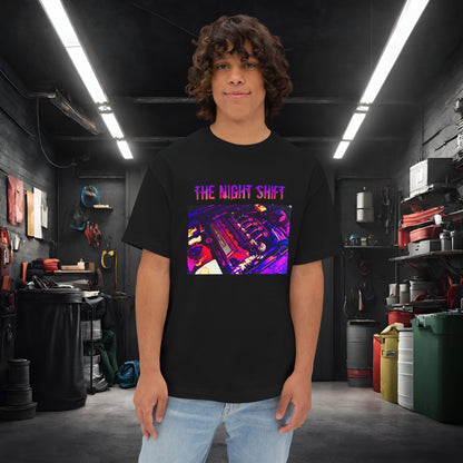 S50B32 Synthwave-Premium, Ultra Soft Unisex Oversized Boxy Tee Black Printify by The Night Shift Automotive Apparel
