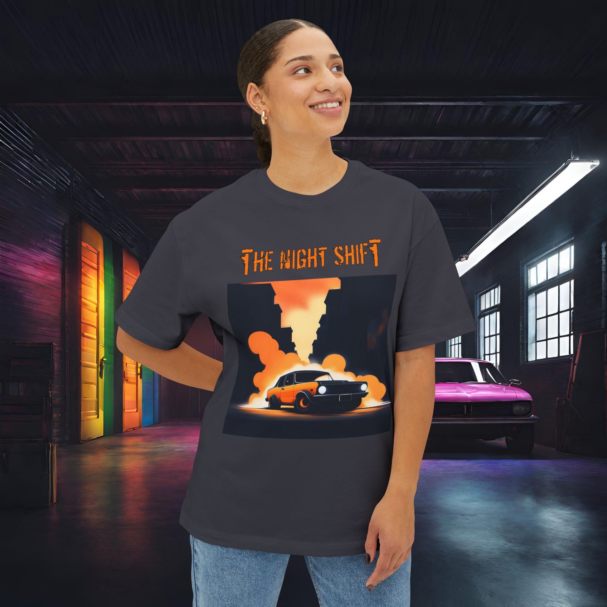 Hot Rod Urban Streets-Premium, Ultra Soft Unisex Oversized Boxy Tee Printify by The Night Shift Automotive Apparel