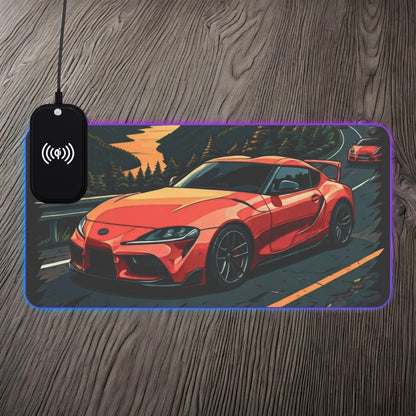 Toyota Supra MK-V Mountain Drive-LED Gaming Mouse Pad with Wireless Charging 23.6" × 11.8" Rectangle 15W Printify by The Night Shift Automotive Apparel