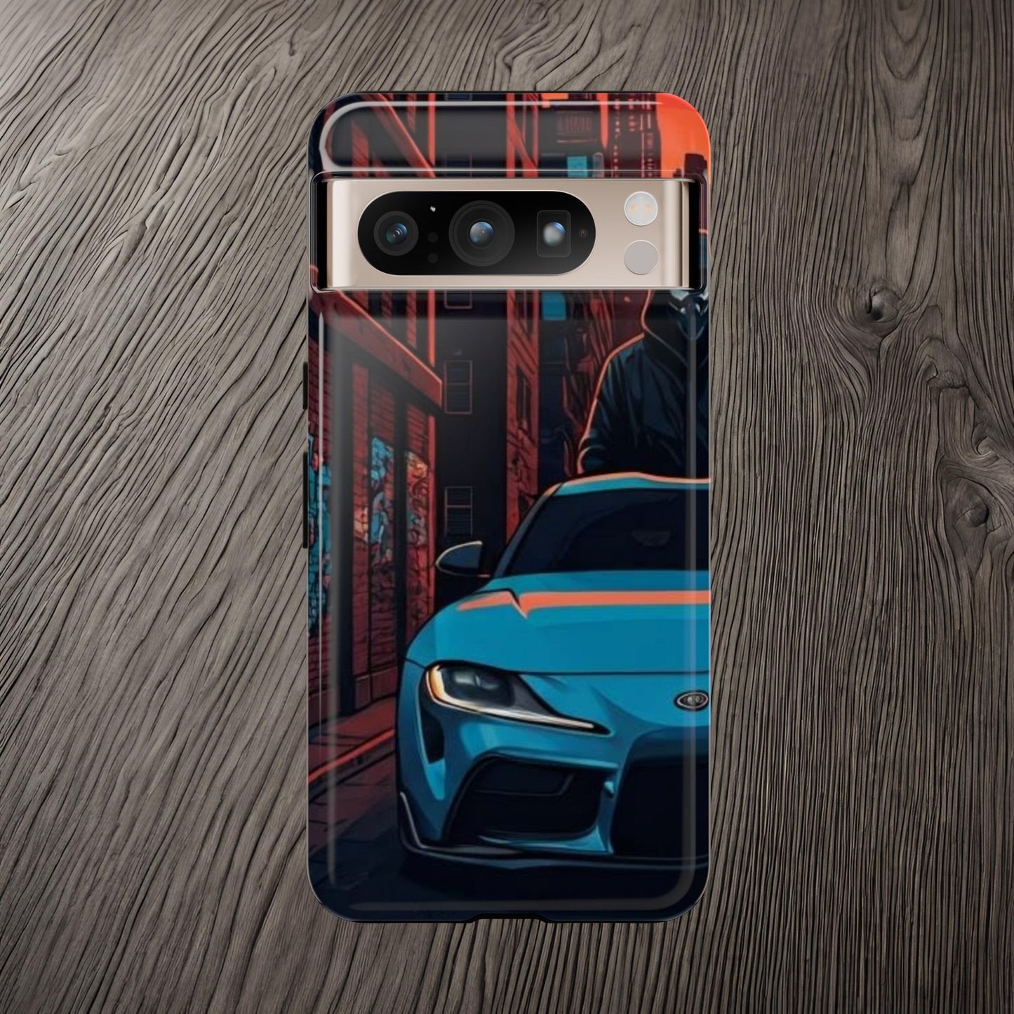 Toyota Supra MK-V Street Life-Dual Layer Ultra Tough Phone Case Google Pixel 8 Pro Glossy Printify by The Night Shift Automotive Apparel