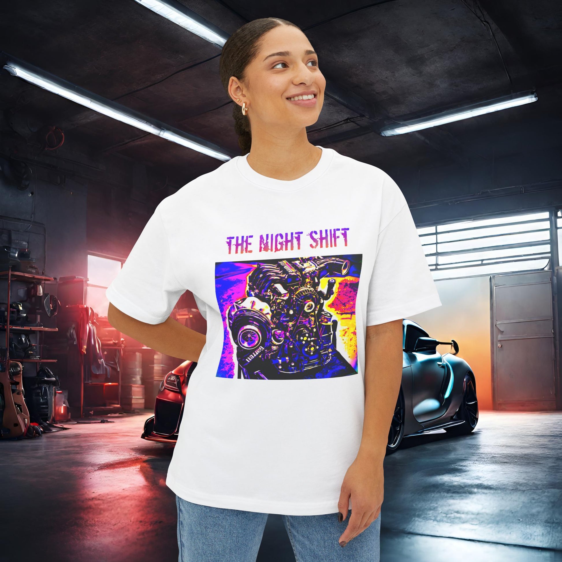 13B-REW Synthwave-Premium, Ultra Soft Unisex Oversized Boxy Tee Printify by The Night Shift Automotive Apparel