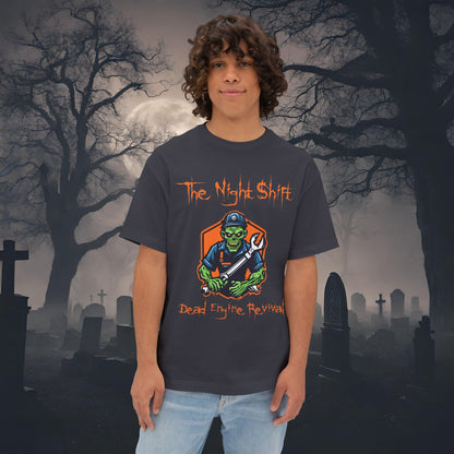 Zombie Dead Engine Revival-Premium, Ultra Soft Unisex Oversized Boxy Tee Dark Grey Printify by The Night Shift Automotive Apparel