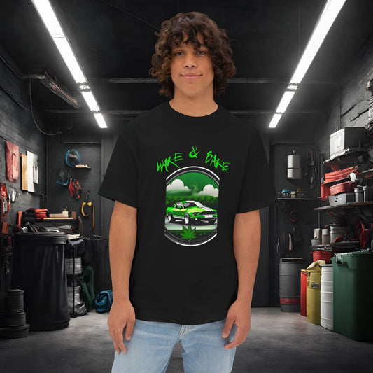Wake And Bake-Premium, Ultra Soft Unisex Oversized Boxy Tee Black Printify by The Night Shift Automotive Apparel