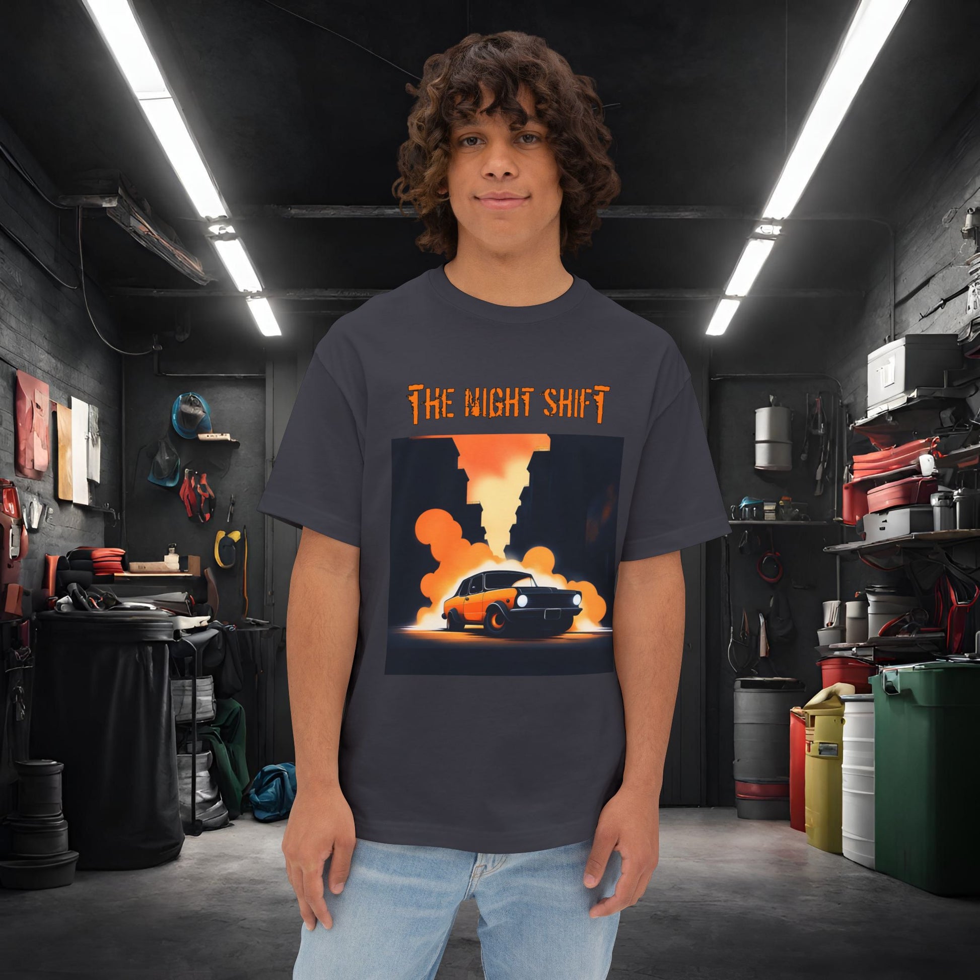 Hot Rod Urban Streets-Premium, Ultra Soft Unisex Oversized Boxy Tee Dark Grey Printify by The Night Shift Automotive Apparel