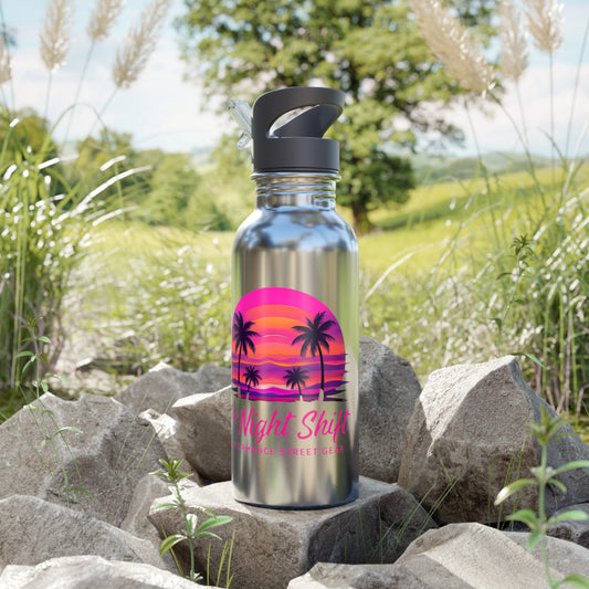 Stainless Steel Water Bottle With Straw, 20oz 20oz Silver Printify by The Night Shift Automotive Apparel