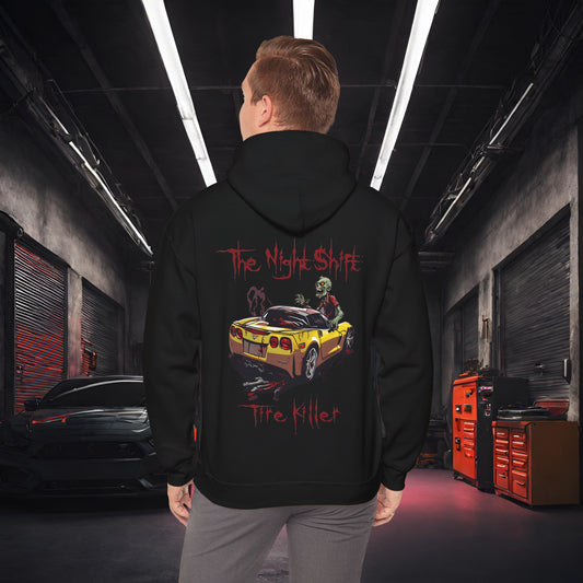 Tire Killer Zombie Corvette-Ultra Soft, Premium Hoodie Black Printify by The Night Shift Automotive Apparel