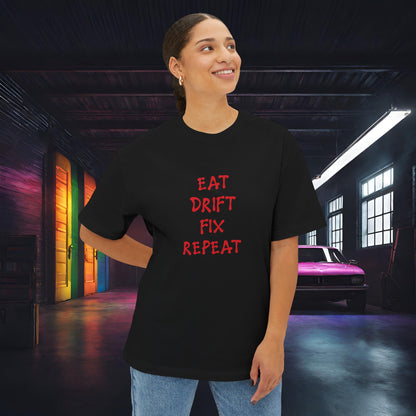 Eat, Drift, Fix, Repeat. I'll Sleep When I'm Dead-Premium, Ultra Soft, Unisex Oversized Boxy Tee Printify by The Night Shift Automotive Apparel