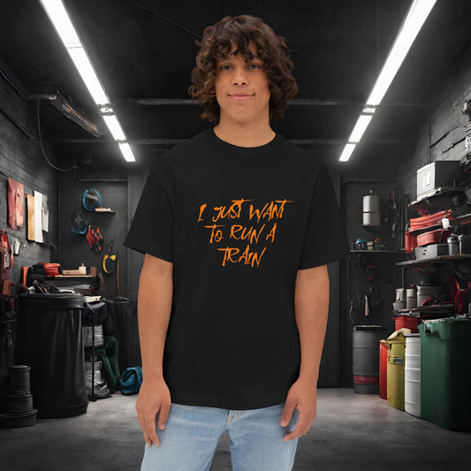 I Just Want To Run A Train-Premium, Ultra Soft Unisex Oversized Boxy Tee Black Printify by The Night Shift Automotive Apparel