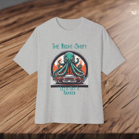 Lets Get Kraken-Premium, Ultra Soft Unisex Oversized Boxy Tee Athletic Heather Printify by The Night Shift Automotive Apparel