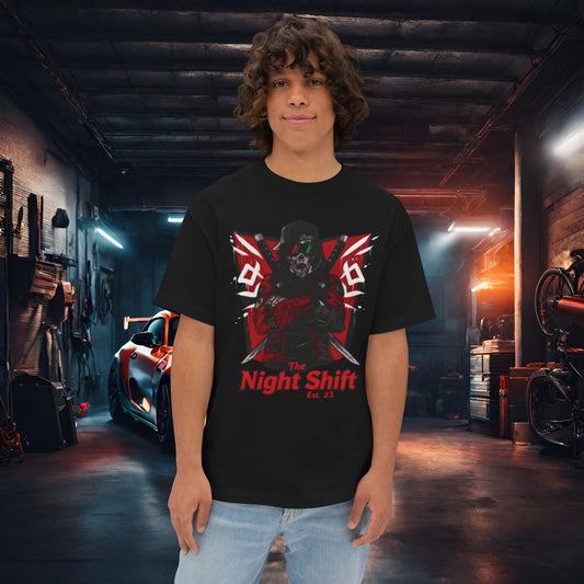 Shady Samurai-Premium, Ultra Soft Unisex Oversized Boxy Tee Black Printify by The Night Shift Automotive Apparel