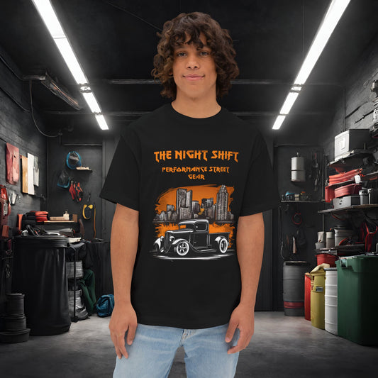 1930's Hot Rod Pick Up Urban Streets-Premium, Ultra Soft Unisex Oversized Boxy Tee Black Printify by The Night Shift Automotive Apparel