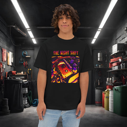 N54 Synthwave Unisex Oversized Boxy Tee Black Printify by The Night Shift Automotive Apparel